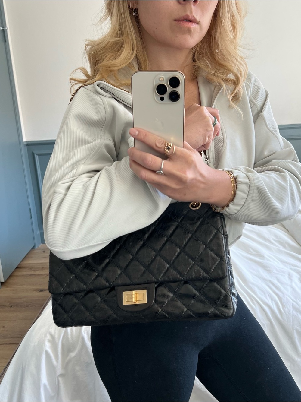 CHANEL Black Quilted Shoulder Bag with Gold Hardware